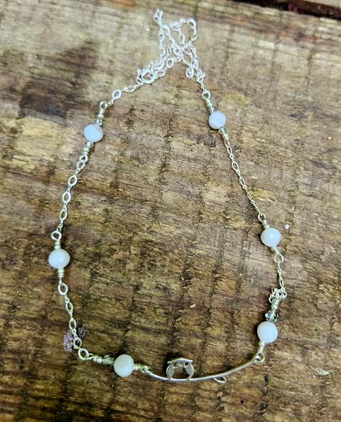 Moonstone chain anklet in sterling silver