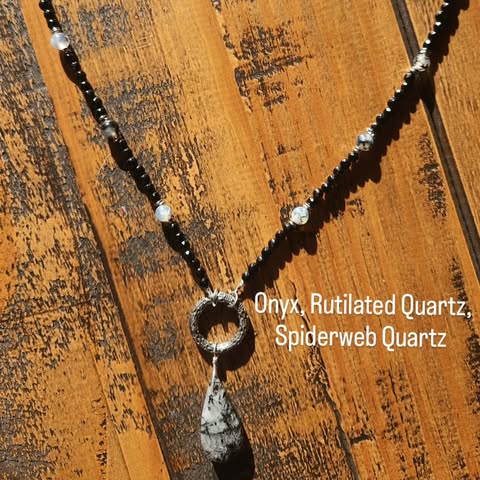 Onyx and rutilated quartz necklace
